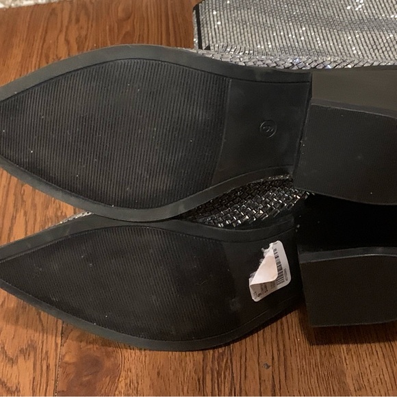 Black and Silver Metallic Rhinestone Boots with Heel - Picture 7 of 10